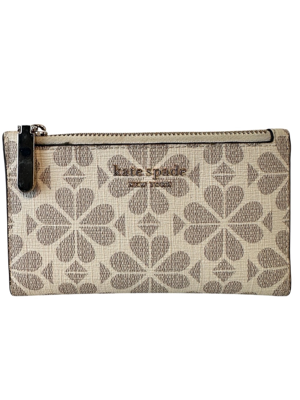 Kate Spade Flower Coated Canvas Small Slim Bifold Wallet Cream Gray